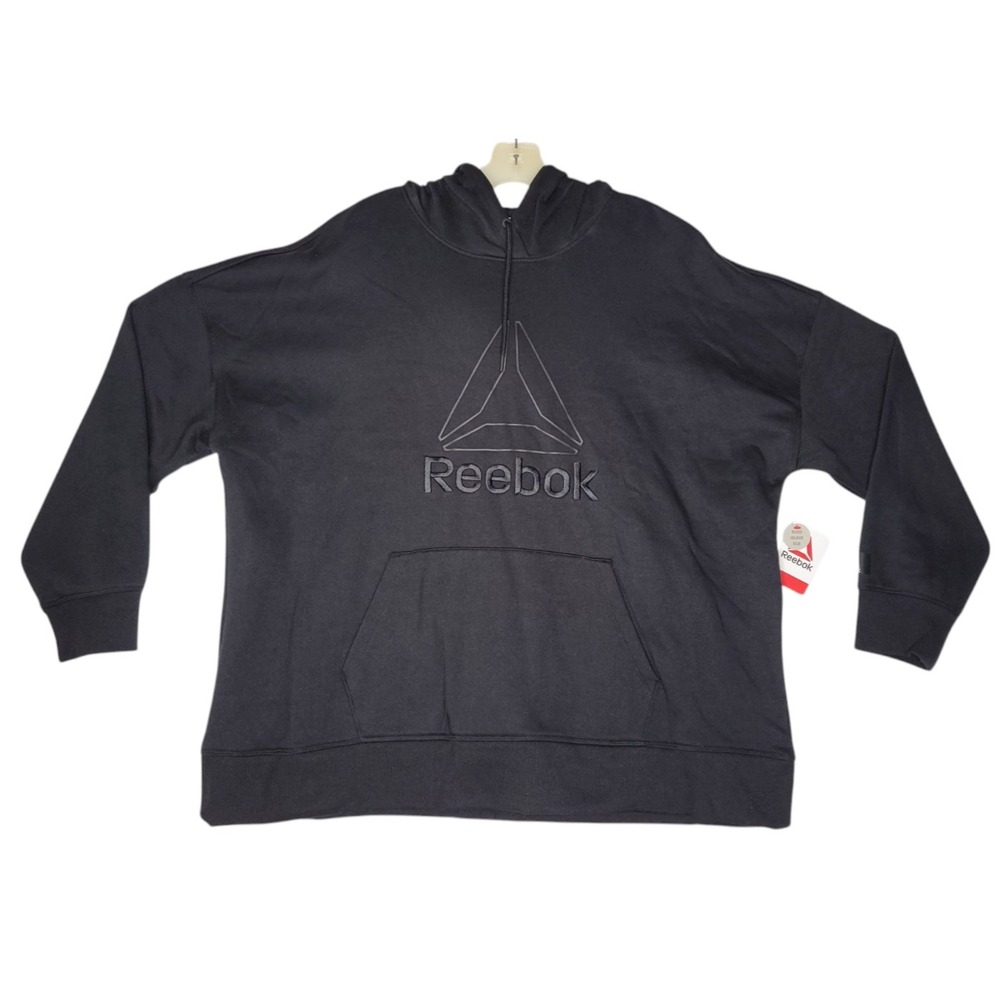 Reebok Women's Black 3XL Relaxed Embroidered Logo Hoodie Pullover Size XXXL NWT